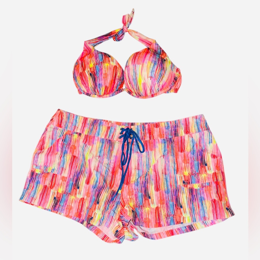 VENUS Push Up Underwire Abstract Colorful Neon Bikini Top with Shorts szXL